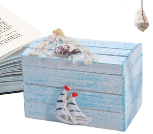 Derwrtup Strandkiste aus, Aufbewahrungsbox aus Strandholz - Schmuckkästchen mit Seestern-ationen,Nautische Aufbewahrungsbox für Andenken mit Rettungsring-, rustikale ative Box für Schmuck