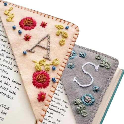 AOOTUERL bestickteLesezeichen, 2 Stück einzigartige Blume Filz Dreiecksseite genäht Lesezeichen Personalisier Lesezubehör, Abschiedsgeschenk für Kollegen, Studenten und Lehrer