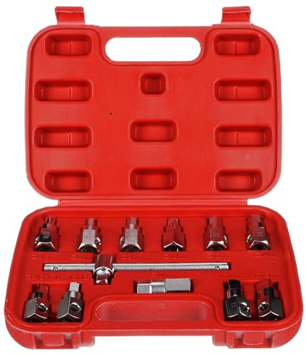 SIXTOL Mechanic Oil Drain Set 12 | Juego de Llaves para Vaciado de Aceite | hexágono y Cuadrado | 12 Piezas