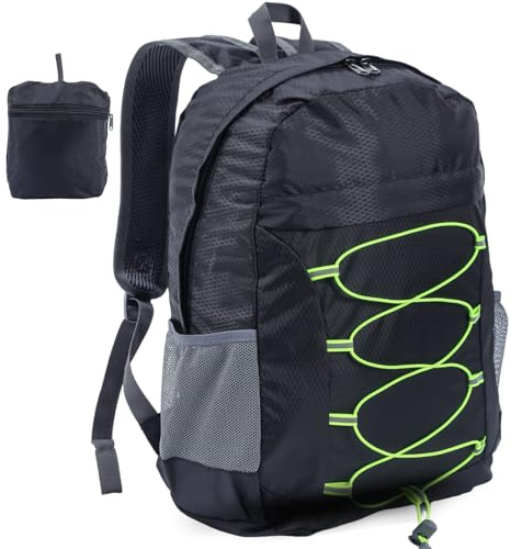 Alitifiy Lightweight Foldable Backpacks, 30L Packable Waterproof Small Hiking Bags & Packs Knapsack Daypack Handy for Men Women Ladies Kids Travel Camping Outdoor Rucksack Bag Pack (Black)