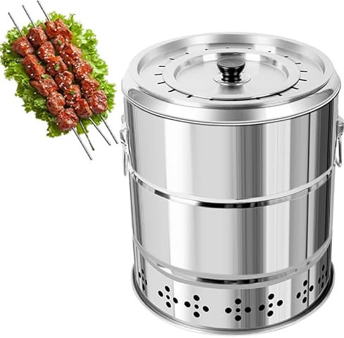 WXPXYBF Barbecue in Acciaio Inox Senza Fumo, griglia a Carbone, barile per griglia con 20 spiedini e Set di Accessori per Grigliare, con Cotone Isolante, arrostimento a 360°, Multifunzionale