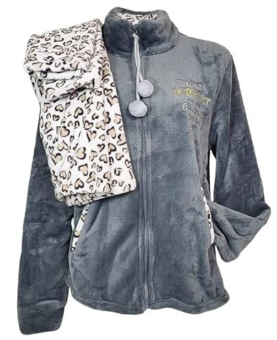 Pigiama Donna Aperto avanti Coral Pile Invernale MI1685 Animalier S Grigio