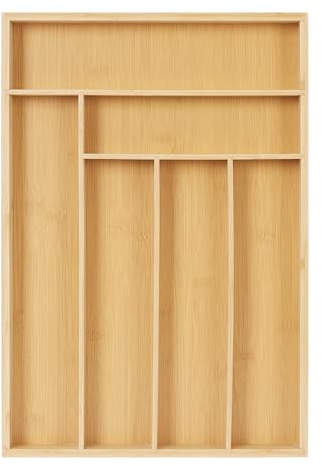 Besilord Organizador de cubiertos para cajones de cocina, organizador de utensilios de bambú, organizador de cubiertos en cajón, bandeja organizadora de cubiertos (6 ranuras, color natural