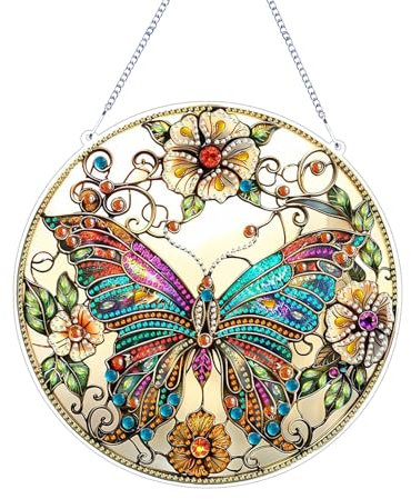 FONDUO Diamond Painting Frühling, DIY Diamond Painting Schmetterling Deko, Frühlingsdeko Diamant painting Fensterbilder Anhänger, Frühling Fensterdeko Hängend, für Fenster Ostern Wanddeko Türdeko (B)