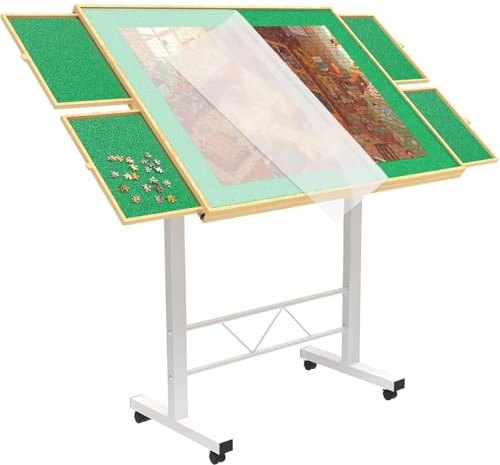 Puzzletisch 1500 Teile, höhenverstellbares Puzzlebrett mit Deckel und 4 Schubladen, Puzzletische für Erwachsene, Puzzlebrett mit Deckel und Beinen für Puzzler