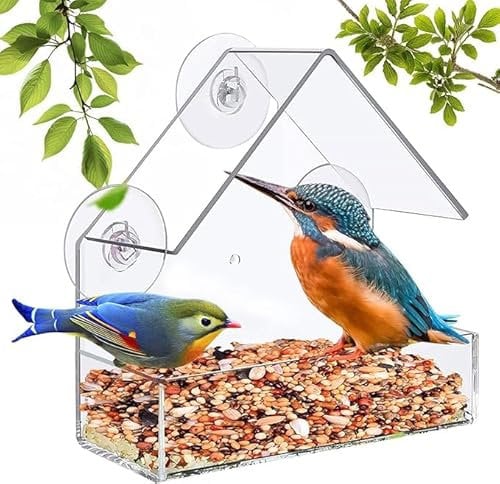 Fenster-Vogelhaus, Transparentes Acryl-Vogelhaus mit 3 Saugnäpfen – Einfach zu Montierendes Futterhaus für Kleine Vögel, Ideal für Vogelbeobachtung, Gartendekor & Geschenk für Naturlieb