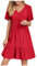 Robe De Plage Femme Ete Col V Manches Courtes Chic Elegant BohèMe Tunique Robe Ample A-Line Mi-Longue Dress Grande Taille DéContractéE Robes Unie Taille Haute Robes Pour Soiree Mariage Ceremonie