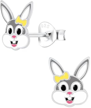 Monkimau Mädchen Ohrringe Bunny | Ohrstecker aus 925 Sterling Silber | Kinderohrringe hypoallergen