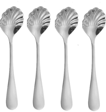 4 Pcs Shell Shape Sugar Spoons, Stainless Steel Mini Spoons for Dessert, Espresso, Tea & Jam - Dishwasher Safe Vintage Stirring Utensils
