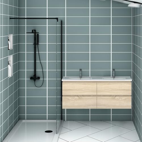 Biubiubath Mueble de baño con Lavabo 120 x 46cm, Roble, Cuatro cajones