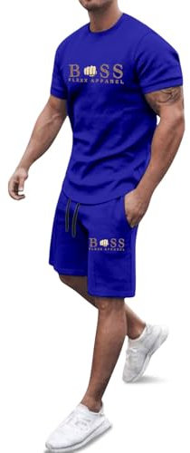Generisch Herren Jogginganzug Trainingsanzug Sommer Bequeme Sportanzug Fitness Kleidung Poloshirt Kurzarm Freizeitanzug Streetwear Activewear-Sets 2 Teilig mit Tshirt und Kurz Sporthosen 2025
