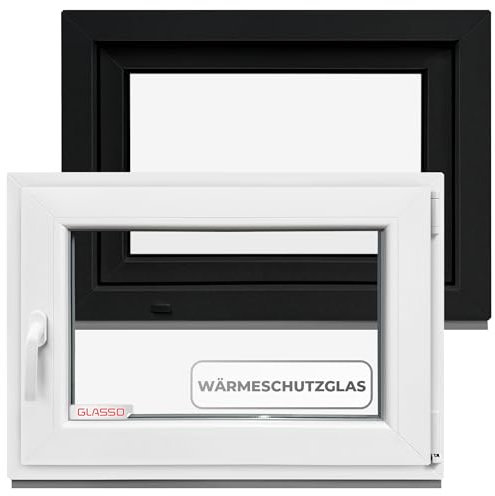 Finestre antracite 100 x 80 cm 2 vetri – tutte le dimensioni finestre in plastica (60 mm prof) – DIN R – finestre per cantine di casa, finestre del garage, casetta da giardino – sistema girevole a