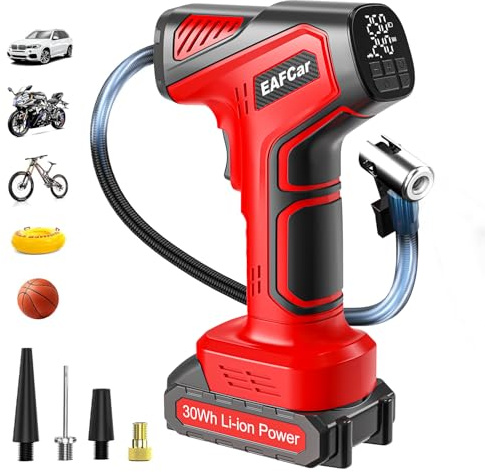 EAFCSZ Tyre Inflator Air Compressor, 12V USB Rechargeable Battery, 150PSI Handheld Pump With LED Light, Portable Handheld Car Tyre Pump with Digital Pressure Gauge for Car Motorcycle Bicycle Ball