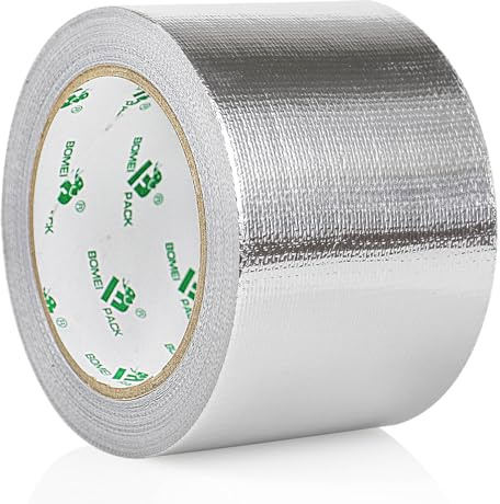 BOMEI PACK 1 Roll Reinforced Aluminum Foil Tape 3 Inch Glassfiber Aluminum Tape 75mm x 20m Heat Shield High Temperature Foil Tape for HVAC Ducts Sealing Fixing Repairing Jointing