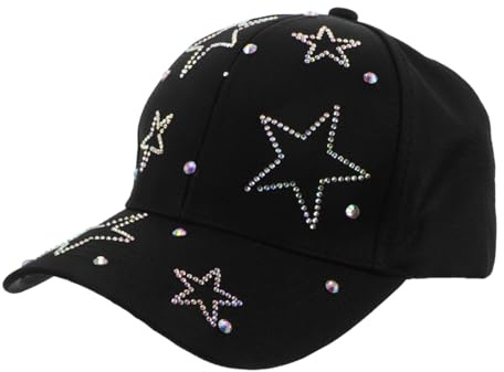 Healvian Bling Baseball Cap mit Funkelndem Fünf Punkte Stern Stylische UV Schutz Kappe für Damen und Herren Modischer Sommerhut für Outdoor Sport und Alltag Schwarzer Denim Look
