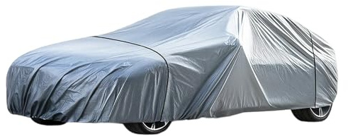 Silver Weatherproof Car Cover, PE Film Waterproof Full Car Cover, Outdoor Waterproof & Scratch-Resistant, Heat-Resistant, Windproof Straps, Elastic Band, Fit for Saloon - 430 * 160 * 120 Cm