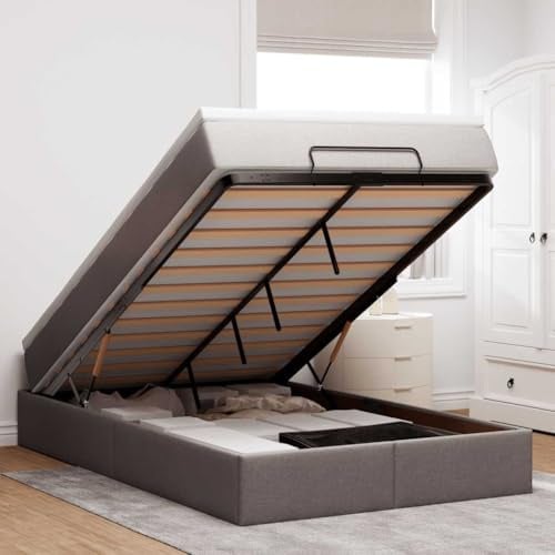 Qnhdfrt 120x200 cm Hydraulic Ottoman Storage Bed with Mattress, Taupe