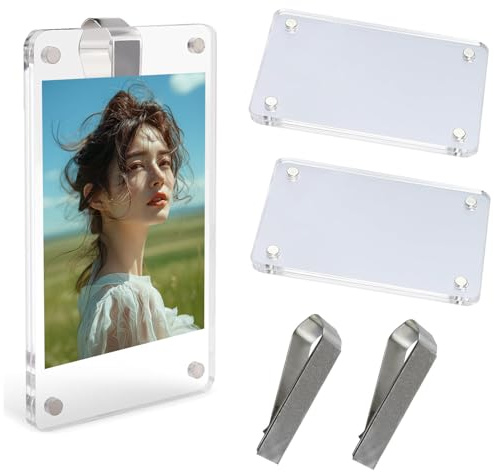 ZIOYANE 2 x Auto-Bilderrahmen, Belüftung, Auto-Dekoration, magnetische Acryl-Fotohalter, inklusive schwarzen, runden Spitzen-Clips für Armaturenbrett-Dekoration, transparentes Clip-On-Display