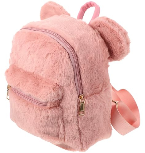CLISPEED Flauschiger Mädchen Rucksack mit Bär Ohren Verstellbarer Schultergurt Mittlerer Stauraum Plüsch Schulterrucksack für Damen