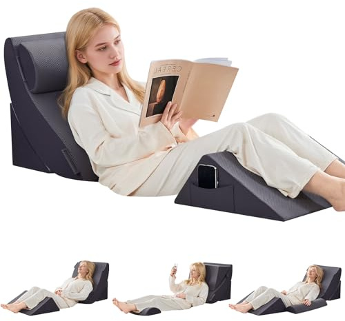 Paxato 4PCS Bed Wedge Pillow Set for After Surgery, Orthopedic Wedge Pillows for Sleeping, Back, Neck and Leg Pain Relief, Adjustable Memory Foam Support Pillows for Acid Reflux, GERD & Snoring, Grey