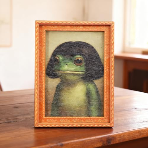 Funny Frog Fridge Magnet, Frog wooden photo frame Fridge Magnet, Animals Refrigerator Magnet, Home Office Kitchen Decor, Retro Magnetic Frogs Decoration for Animal Lovers & Friends (1pcs)