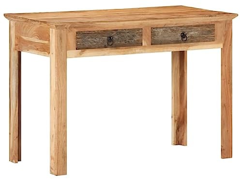 Schreibtisch 110x50x75 cm, Recyceltes Massivholz Akazie, Vintage Home Office Desk mit 2 Schubladen, Stabiler Computertisch für Büro, Flur und Wohnzimmer