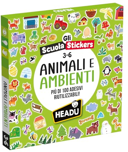 HEADU - Schul-Sticker Tiere und Umgebungen - über 100 Wiederverwendbare Aufkleber | Fortschrittliche Karten mit Tieraufklebern, Lernspiel für Kinder 3-6 Jahre, Geschenk zu Weihnachten Ostern