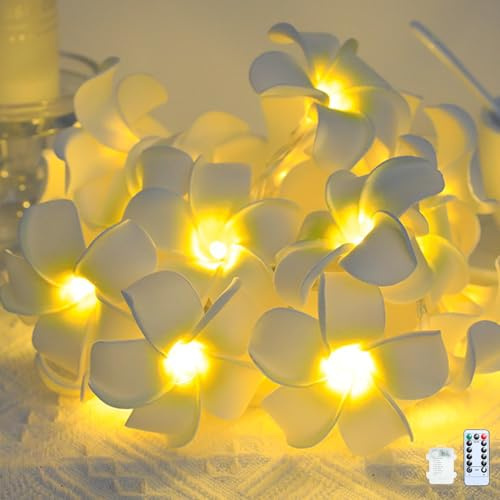 Blumen Lichterkette Frühling mit Timer, 3M 8Modi 20 LED Lichterkette Blumen Batteriebetrieben IP44 Wasserdicht, Blüten Lichterketten Deko, Fairy Lights für Frühlingsdeko Innen Außen Garten (Weiß 3M)