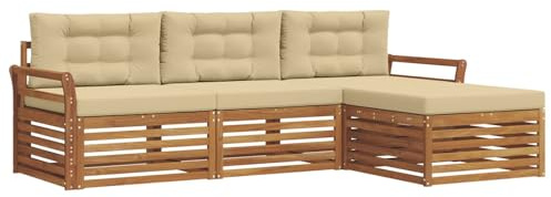 vidaXL Outdoor-Sofagarnitur mit Kissen 4 pcs Natur und Beige, Gartenlounge-Set, modernes Ecksofa für draußen, langlebige Möbel für Bequeme Terrassenplätze