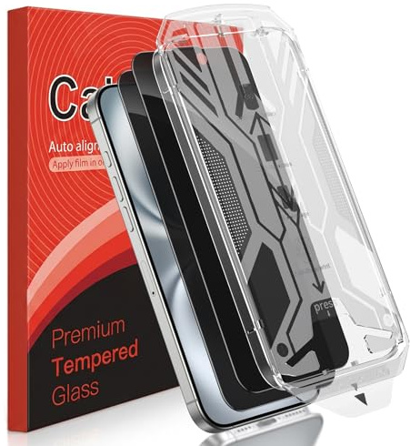 Caisemo 2 Pack Privacy Screen Protector for iPhone 16 6.1 Tempered Glass Full Coverage Edge-to-Edge 45KG Military-Grade, 25° Anti-Spy,Auto Dust-Proof