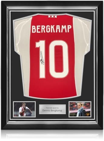 Exclusive Memorabilia Ajax-Trikot, signiert von Dennis Bergkamp. Hochwertiger Rahmen.