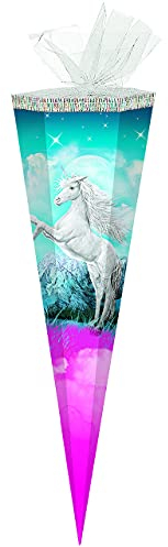 alles-meine.de GmbH Schultüte - Einhorn - Unicorn - 85 cm - 6-eckig - Tüllabschluß - Zuckertüte - mit/ohne Kunststoff Spitze - für Mädchen - Einhörner/Pferde - Märchen FA..