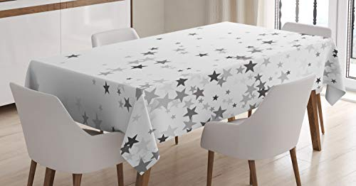 ABAKUHAUS Sterne Tischdecke, Grau Sterne Celebration, Inn und Outdoor Bereich geeignet Waschbar Druck Klare Farben Kein Verblassen, 140 x 200 cm, Hellgrau Grau
