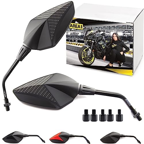 Area1 Universal Motorrad Rückspiegel Paar e-geprüft 2x M10 Rechtsgewinde + Linksgewindeadapter, passend für z.B. Duke, SMC/R Z900 Z750 Z650 Z500 Z125 ER-6N CB F Hornet Monster Brutale (carbon-look)