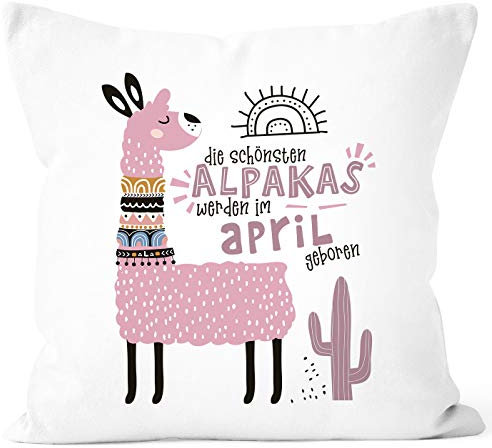 SpecialMe® Les plus beaux alpagas naissent en janvier à décembre Motif personnalisable Mois de naissance Cadeaux d'anniversaire Coussin décoratif Avril Rose Blanc Taille unique
