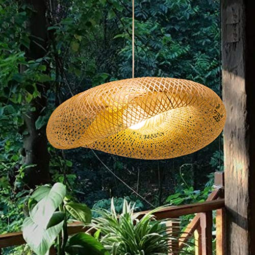 Retro Pendellampe Natürlichen Bambus Rattan Gewebt Kronleuchter Rattan Beleuchtung Holz Lampe Höhenverstellbar E27 Hängelampe Esszimmer Wohnzimmer Schlafzimmer Küche Dekoration Bambus Pendelleuchte