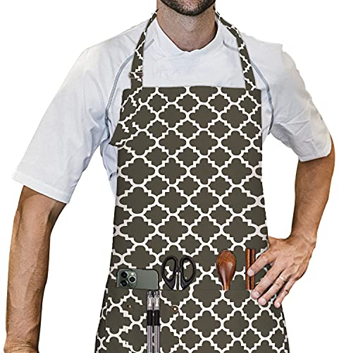 LessMo Delantal de Cocina Con 3 Bolsillos y Correa Ajustable para el Cuello - para Hogar, Restaurante, Barbacoa, Artesanía, Jardín - 100% Algodón