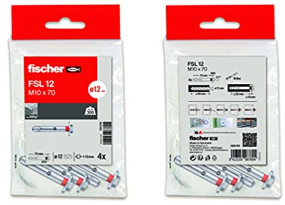 fischer - Dübel aus Metall, Erweiterungsdübel, Betondübel, Wand, Beutel 16 Stück FSL M10x70