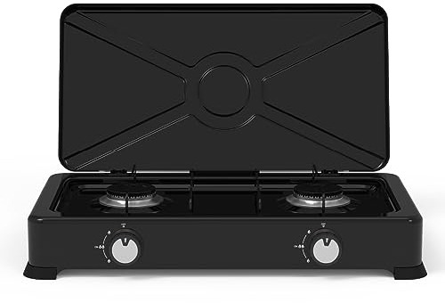 UNIVERSALBLUE Réchaud à gaz portable | Plaque de cuisson 2 feux noirs | Camping, Camping ou pique-nique