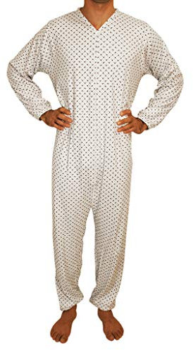 eMMe SQUARE - Pigiama Sanitario Intero Invernale a Manica Lunga con Zip Posteriore, Tuta Sanitaria per Anziani Disabili Degenti, 100% Cotone Interlock, qualità Made in Italy, Fantasia Uomo Taglia M