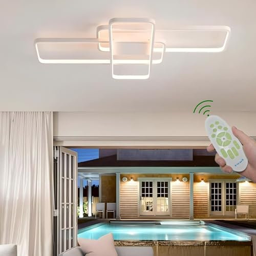 Deevin Moderna Lámpara LED De Techo Para Salón Regulable Pantalla De Acrílico Lámpara De Techo De Diseño Lámpara De Comedor Con Mando A Distancia,Lámpara Colgante Cocina,Blanco,140 * 80cm