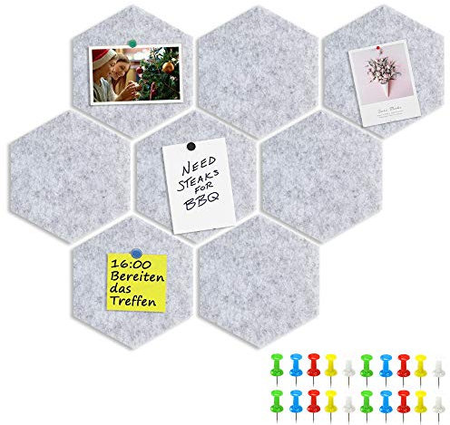 Yoillione Felt Pin Board for Bedrooms Offices Home, Bulletin Boards Small Notice Board Grey Memo Board, DIY Hexagon Cork Board Tiles Self Adhesive Pinboard for Wall Hecorative with 20 Push Pins
