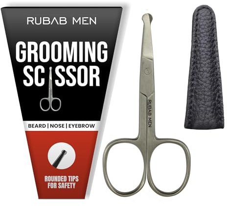 RUBAB MEN Nasenpflege-Schere für Nasenhaare, Bart, Schnurrbart und Augenbrauen, Sicherheits-Rundspitze und robustes Metall, reisefreundlich