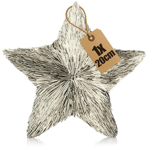 COM-FOUR® Deko-Stern 3D aus Kunststoff, metallisch glänzender Dekostern | klassische Dekoration für Winter und Weihnachten - ca. 20cm