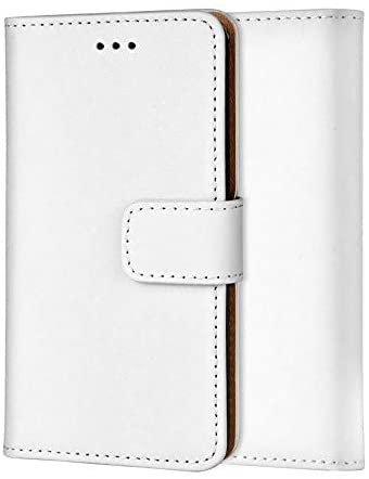 Genuine Leather Bookcase for iPhone 12 PRO Max, Premium authentic Genuine Leather Wallet case with Magnetic, Kickstand, Cash & Card Slots Stockproof Slim Flip bookcase cover 6.5 (White)