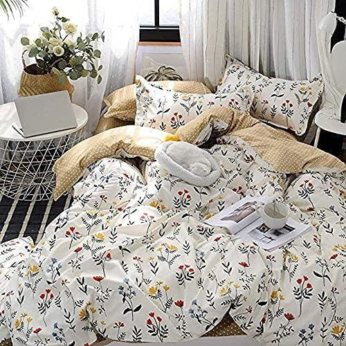 Boho Floral Bedding Set Yellow Flower Duvet Cover Blue Red Blossom Comforter Cover Botanical Country Garden Leaf Branch Quilt Cover for Kids Girls boys Women Room Decor King Size,White Brown
