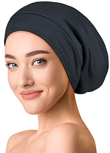 OLESILK Seide & Baumwolle Slouch Beanie Mütze Schlafhaube Seide Chemo Kopfbedeckung dünne leichte und weiche Laufmütze Strickmütze Unisex Jersey Sommermütze verstellbar für Damen & Herren, Holzkohle
