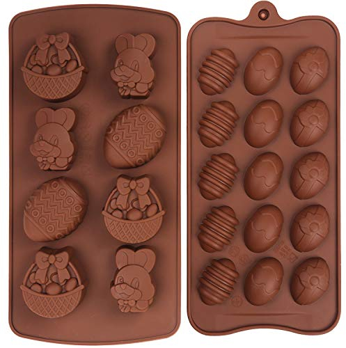 Juego de 2 moldes de silicona para chocolate con forma de cesta de huevo y conejo, para hacer chocolate, caramelos