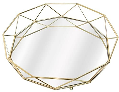 Hexagon Mirrored Display Tray Gold Serving Tray Decorative Candle Perfume Tray