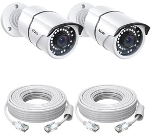 ZOSI 2 Pack 5MP Add-on PoE CCTV Security Cameras, Outdoor Indoor Surveillance Bullet Camera, IP66 Waterproof, 120ft Night Vision, Motion Detection, Only Work PoE CCTV Camera System